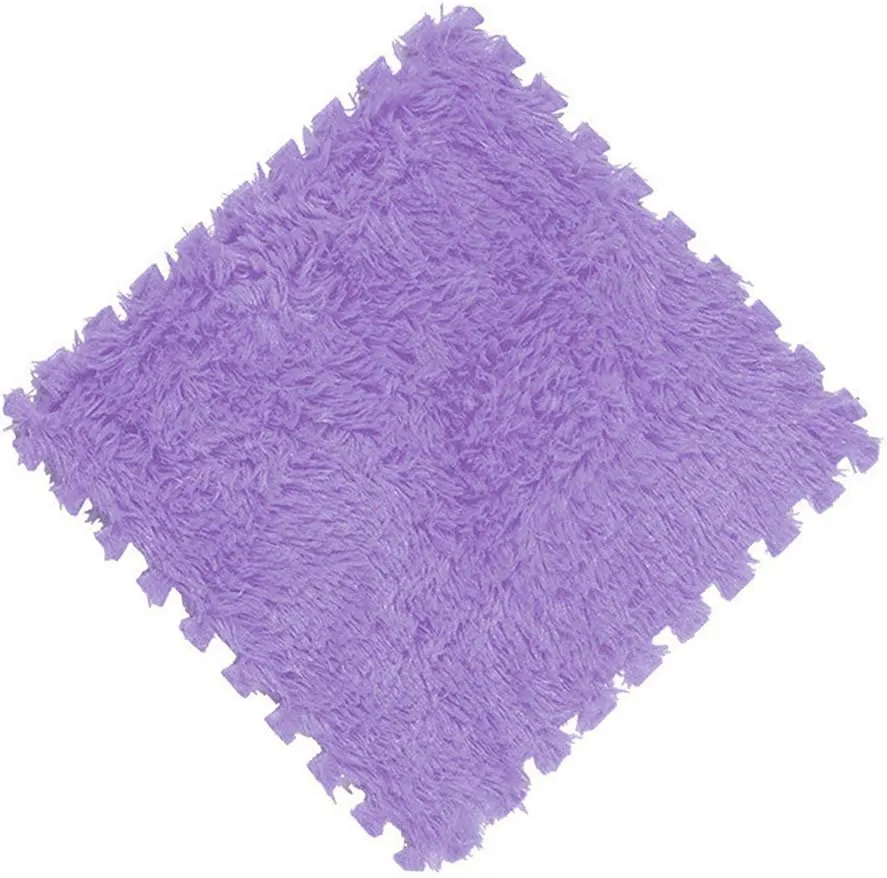 Floor Tiles Soft Baby Playmat Puzzle Floor Mat$ Purple 16pcs Interlocking Foam Mats$ Fluffy Carpet sympathy Tiles Plush Area Rug Interlocking 