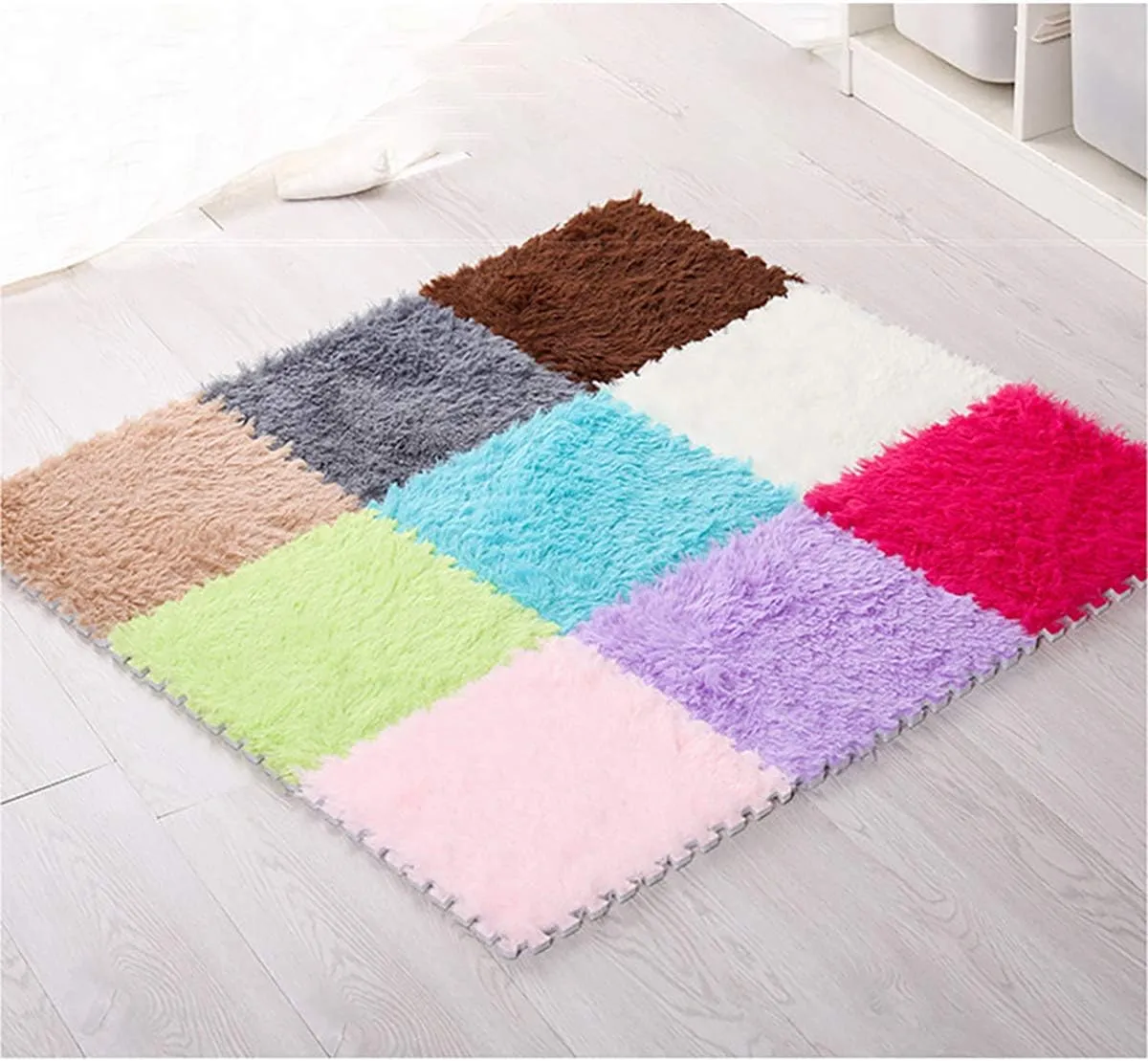 Floor Tiles Soft Baby Playmat Puzzle Floor Mat$ Purple 16pcs Interlocking Foam Mats$ Fluffy Carpet sympathy Tiles Plush Area Rug Interlocking 