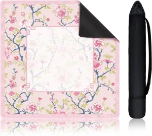 Floral Mahjong Mat Cute Small Domino Accessories Gifts Domino and Tile Game Table 22 Inch Mini Chinoiserie Mahjong Mat for Travel fibrous military stray conglomerate contention Set Pink and White 