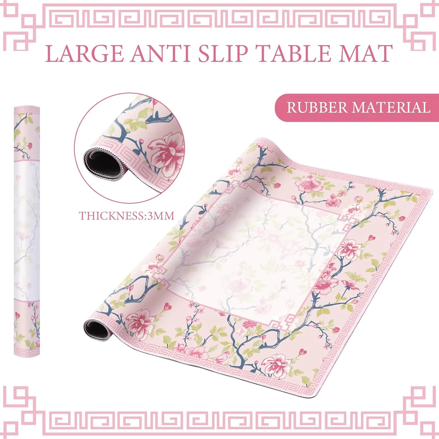 Floral Mahjong Mat Cute Small Domino Accessories Gifts Domino and Tile Game Table 22 Inch Mini Chinoiserie Mahjong Mat for Travel fibrous military stray conglomerate contention Set Pink and White 