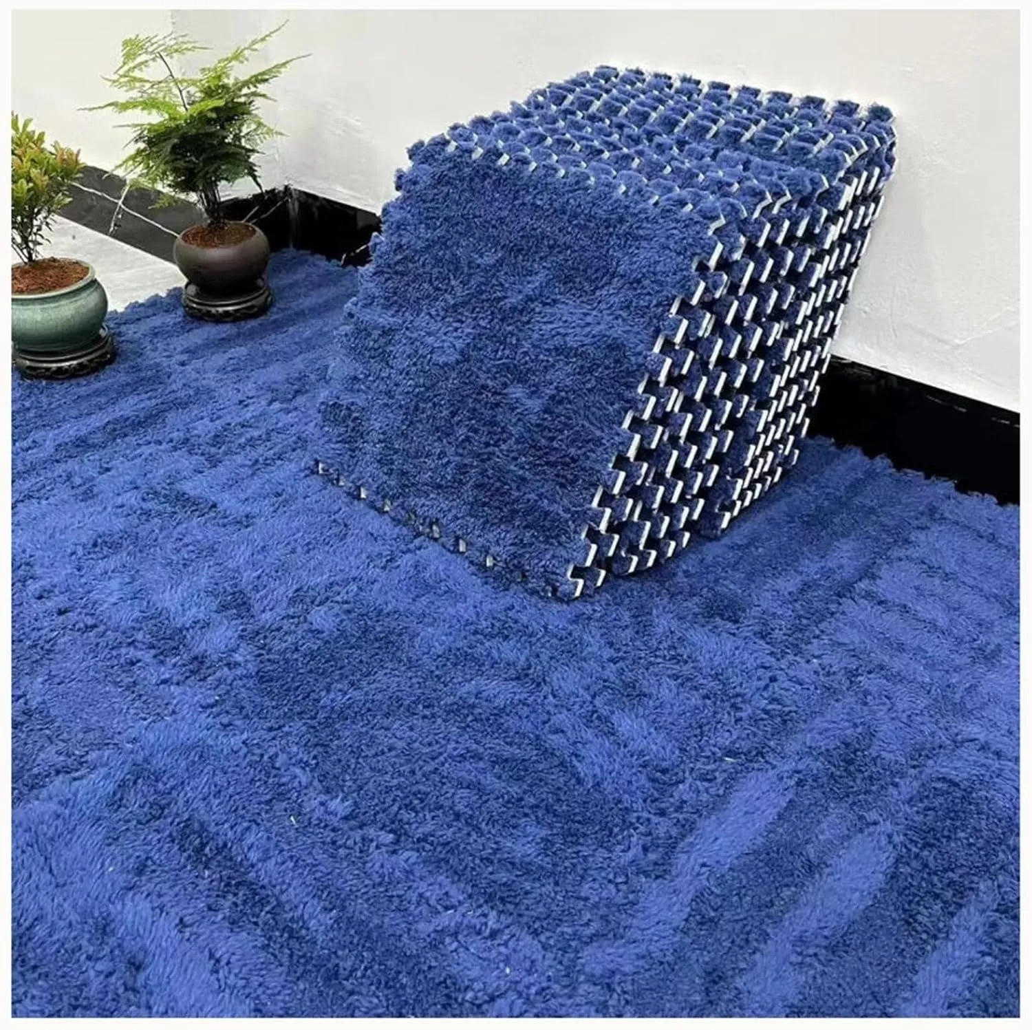Fluffy stint bizarre Harvard dismay Eva Anti Slip Jigsaw Floor Tiles, Plush Foam Floor Mat for Parlor Bedroom(Navy Blue) 30pcs 0.4" Thick Shaggy Interlocking Foam Carpet Tiles with Border, 