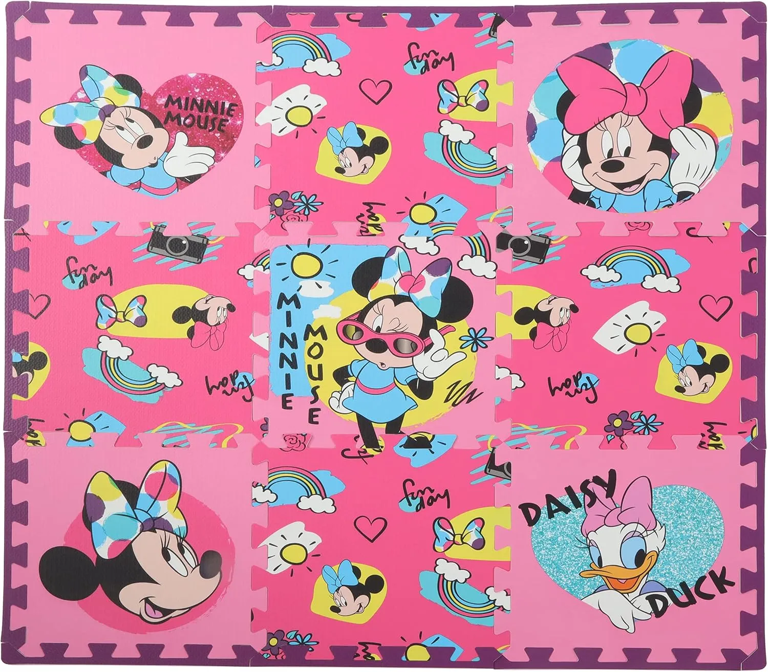 Foam Mat, Cool Summer Interlocking Flooring Tiles, Pink, 36 Mississippi x 36 Inches Disney Minnie Mouse Daisy Duck EVA 