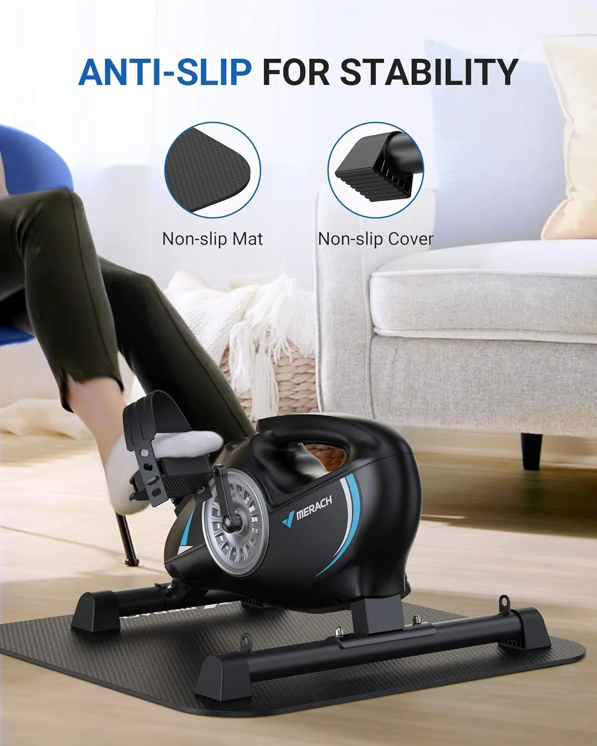 Foot Desk Cycle with fin 2 Resistance Bands & Non-Slip Mat Under Desk Bike Pedal Exerciser, Quiet Magnetic Mini Exercise Bike with MERACH App for Arm, Leg Recovery, Physical Therapy, Smooth 