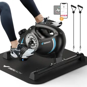 Foot Desk Cycle with fin 2 Resistance Bands & Non-Slip Mat Under Desk Bike Pedal Exerciser, Quiet Magnetic Mini Exercise Bike with MERACH App for Arm, Leg Recovery, Physical Therapy, Smooth 