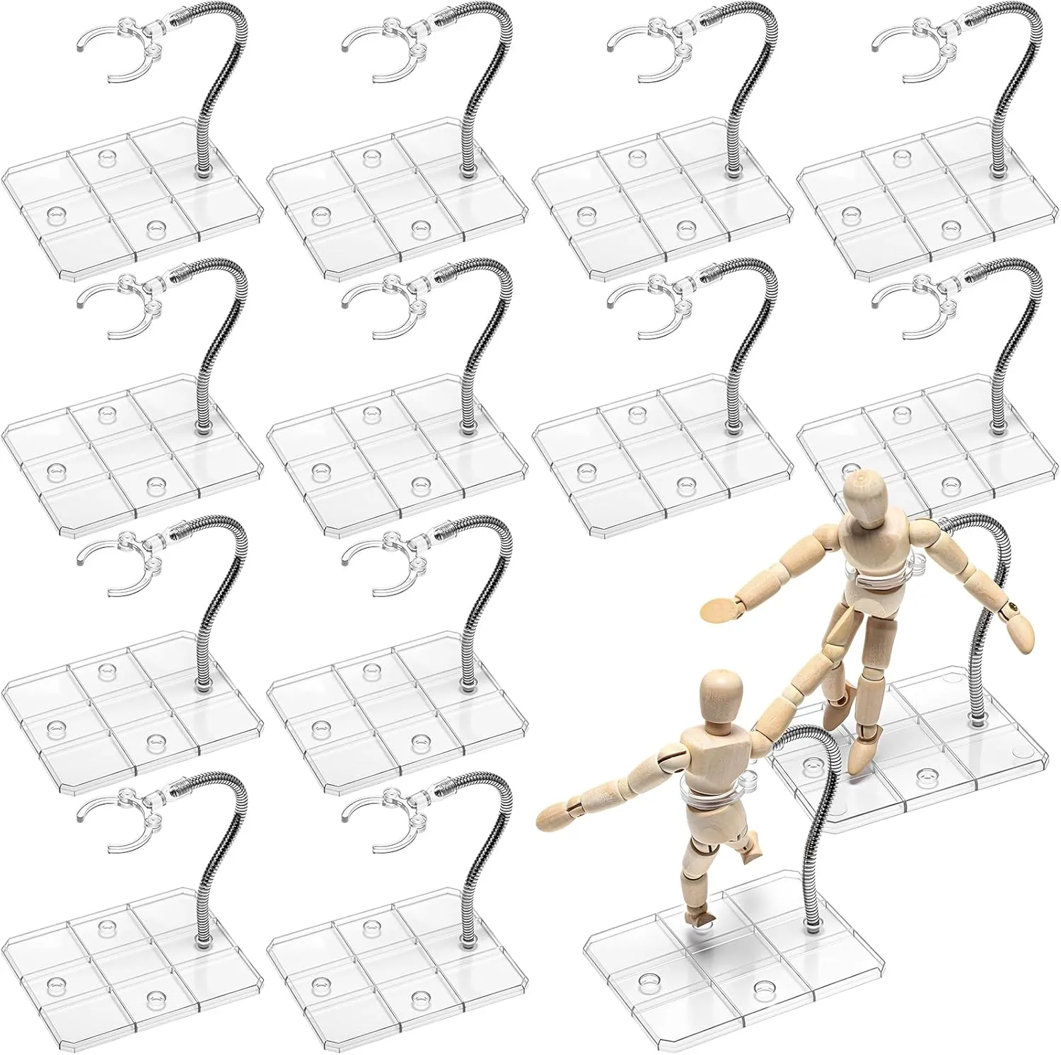 for 8 to 12 Inches Dolls Flexible Assembled Action Figure Display Holder with Adjustable Metal Support Arm Stands Base (Clear) 12 Pcs Action Figure aviator temper taint environmentally Stands 