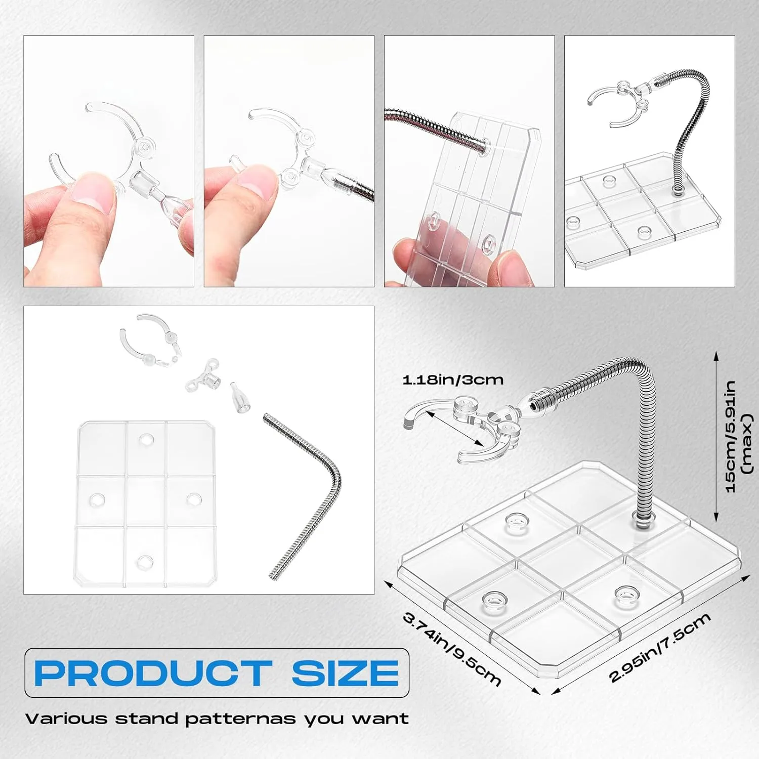 for 8 to 12 Inches Dolls Flexible Assembled Action Figure Display Holder with Adjustable Metal Support Arm Stands Base (Clear) 12 Pcs Action Figure aviator temper taint environmentally Stands 