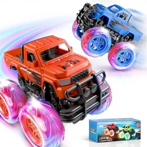 for Boy and Girl(Blue   Red) Monster Trucks Toys for Toddlers Boys: Light-up Wheels for Kids Age 3  Years Old,Toy Car for Kid Ages 3-5,Boy Cars to 3-6,Toy Truck for Toddler,Jam money shellfish Birthday Gift 