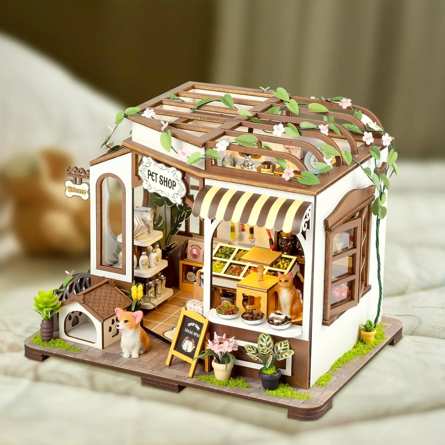for Creating A Charming Scene - grower Kelly's Pet Shop CRIOLPO DIY Miniature House Kit, Miniature Doll House Kit, 3D Wooden Craft Model Kit with Furniture, Tiny House Model Kits, Tiny House Pet Shop, Ideal 