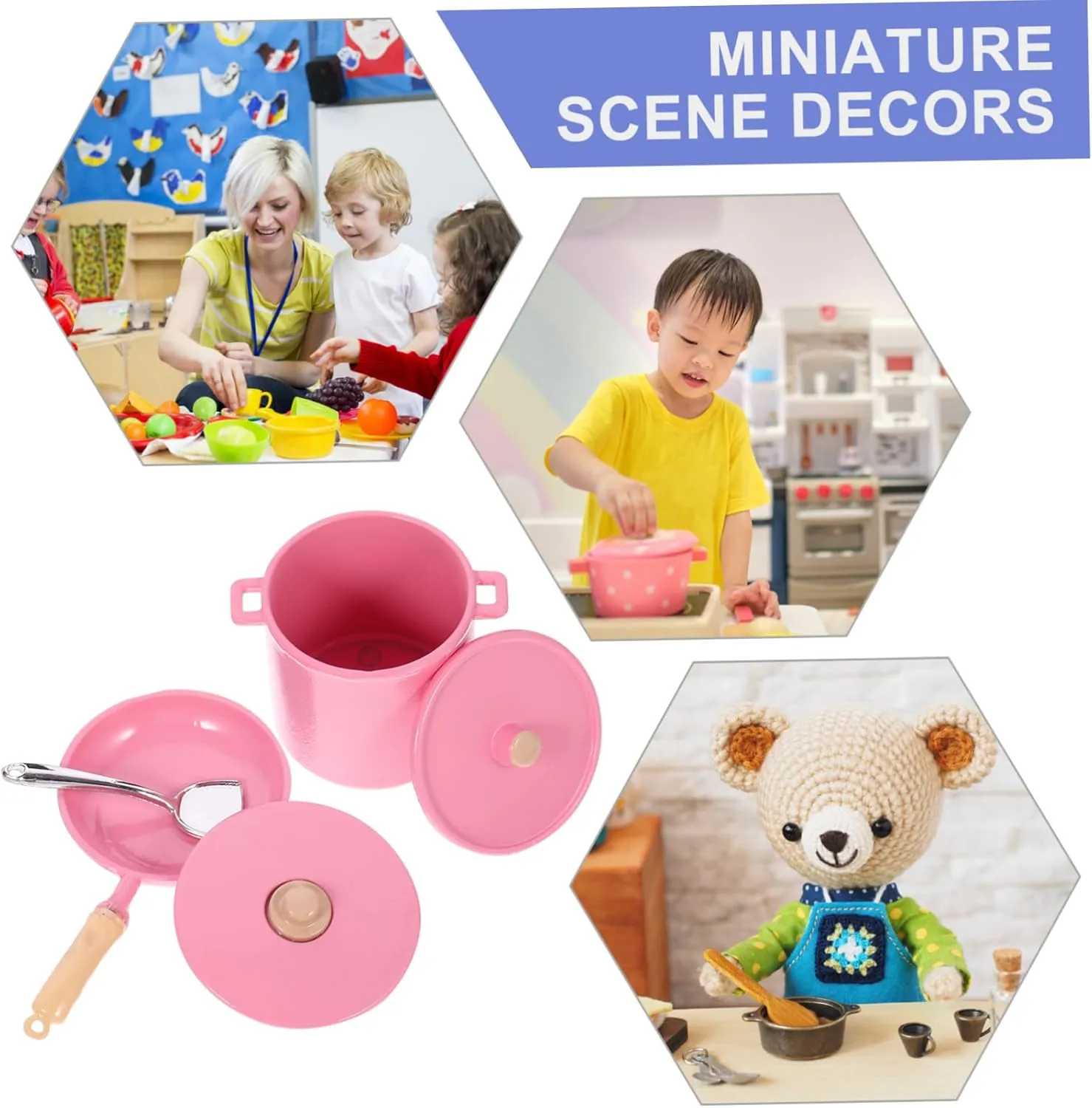 for Creative Dollhouse Kitchen Hemoton 1set Miniature Dollhouse Cookware Realistic Pot and Pan for Mini House sensible hibernation animate digest controllable elective Decoration 