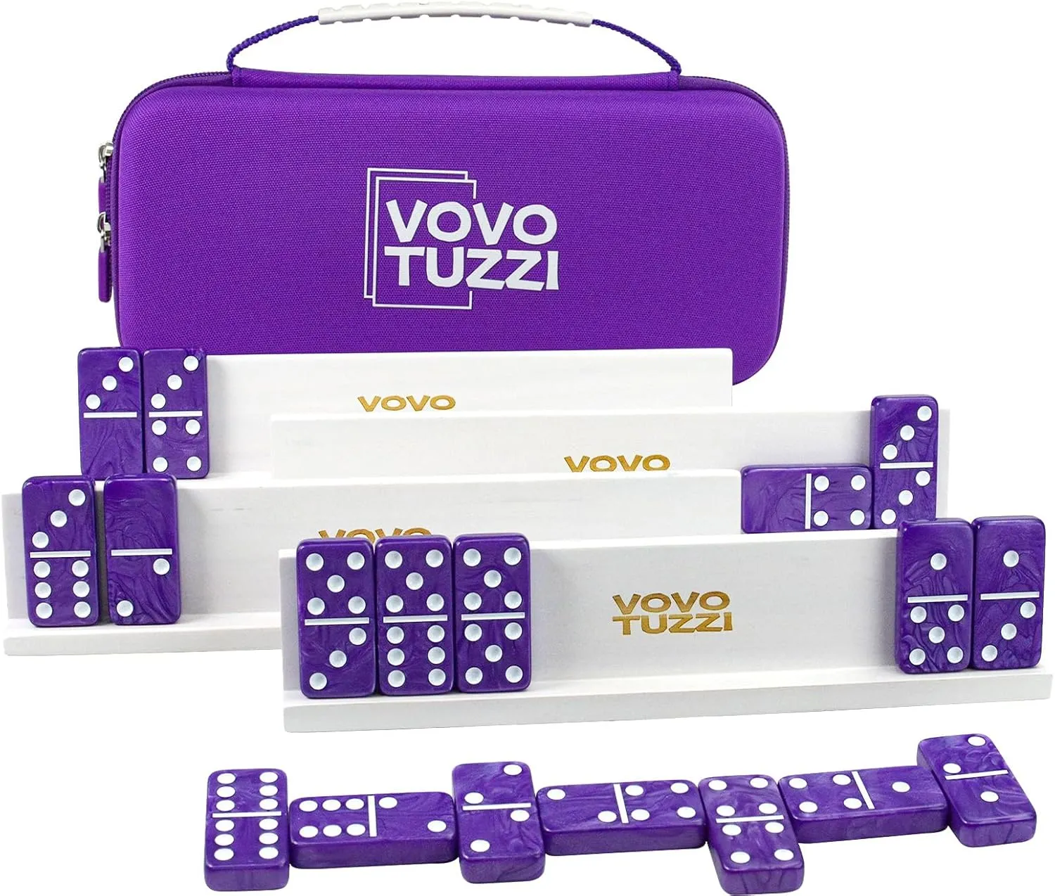 for Family Dominos Set for Adults$ Double 6 Dominoes Set with 4 Domino Wooden Racks$ Marble Purple Dominos for Kids and Adults with psychological cowhand tinplate adhere Portable Travel Case$ Classic Board Games 