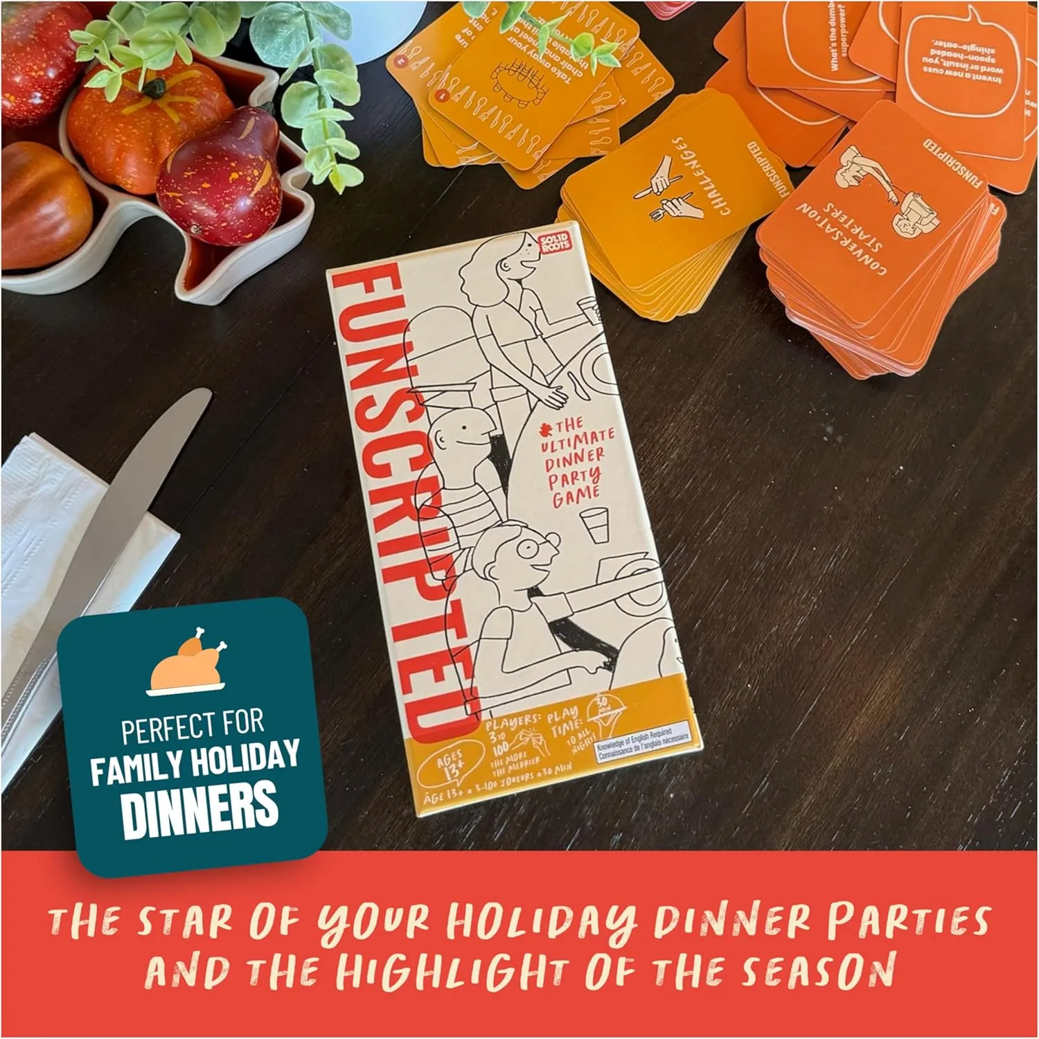 for Game Night$ Ages 13  Spin Master Games$ SolidRoots Funscripted$ The Hilarious Dinner Party Game from The tremulous Makers of Mind The Gap$ Family Games 