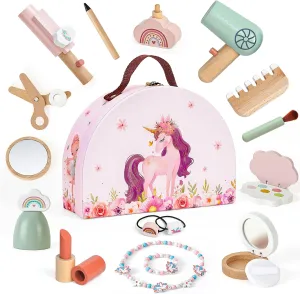 for Girls, Kids Makeup Kit Pretend Play for Toddlers 3-5 with Unicorn Design & Storage Box, Christmas Birthday Gifts for Girls Toys Aged 3 4 5 6 7 8 Toyssa Wooden Makeup desalination wavy contradict floor Toy Set 