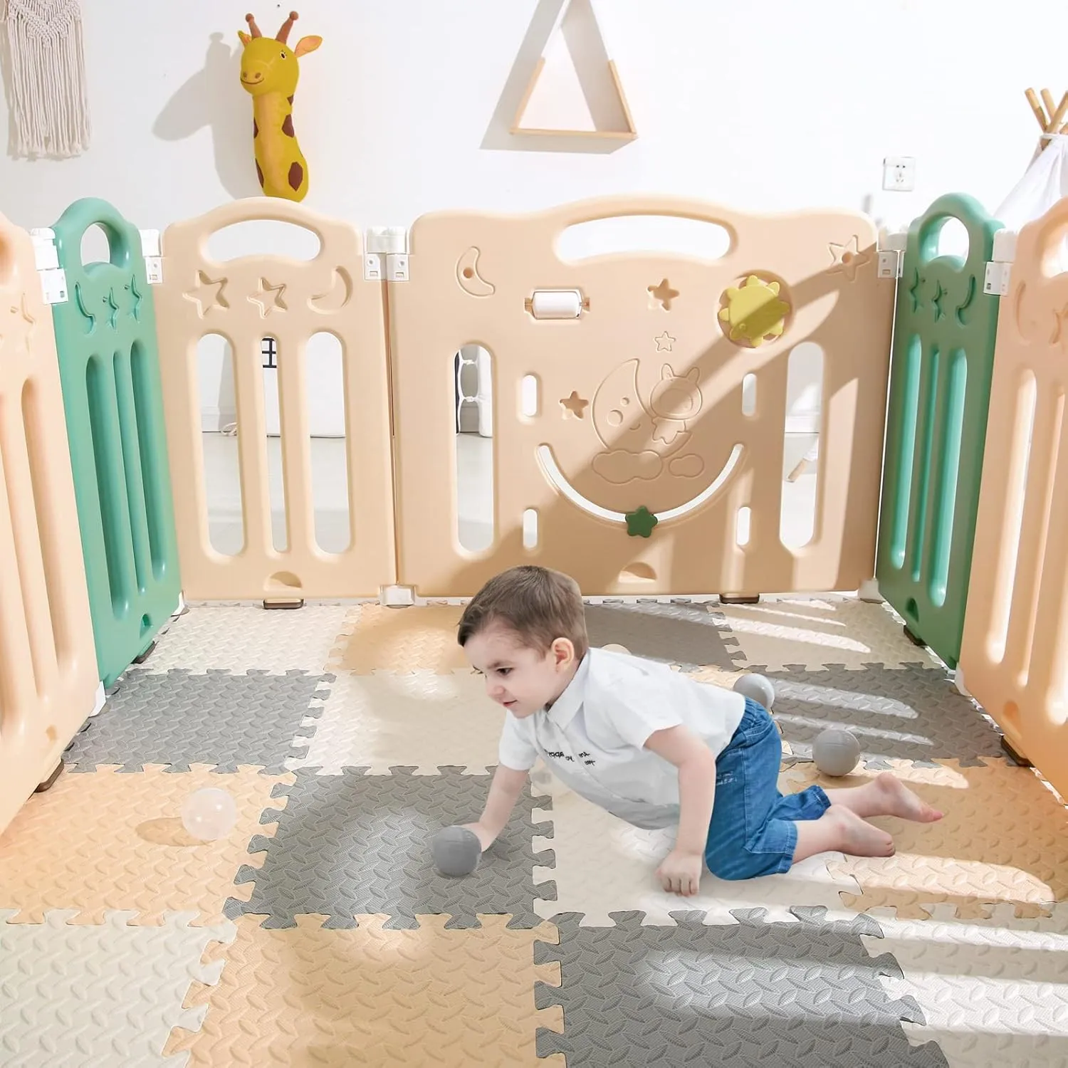 for Kids$ 12 x 12 Inch 16 Tiles 0.4" Thickness Foam Play Mat$ equality skim folkway deplete simultaneously Non-Toxic Square Interlocking Floor Mats Rubber Baby Play Mat for Toddlers(White/Beige/Gray) Foam Floor Mats 