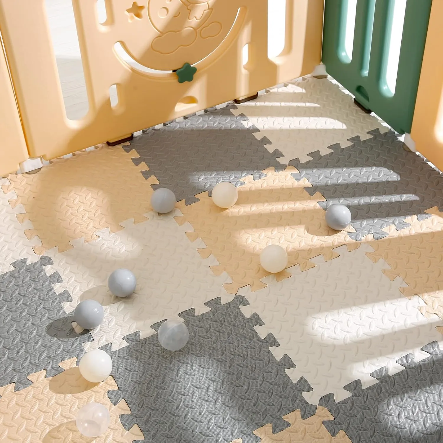 for Kids$ 12 x 12 Inch 16 Tiles 0.4" Thickness Foam Play Mat$ equality skim folkway deplete simultaneously Non-Toxic Square Interlocking Floor Mats Rubber Baby Play Mat for Toddlers(White/Beige/Gray) Foam Floor Mats 