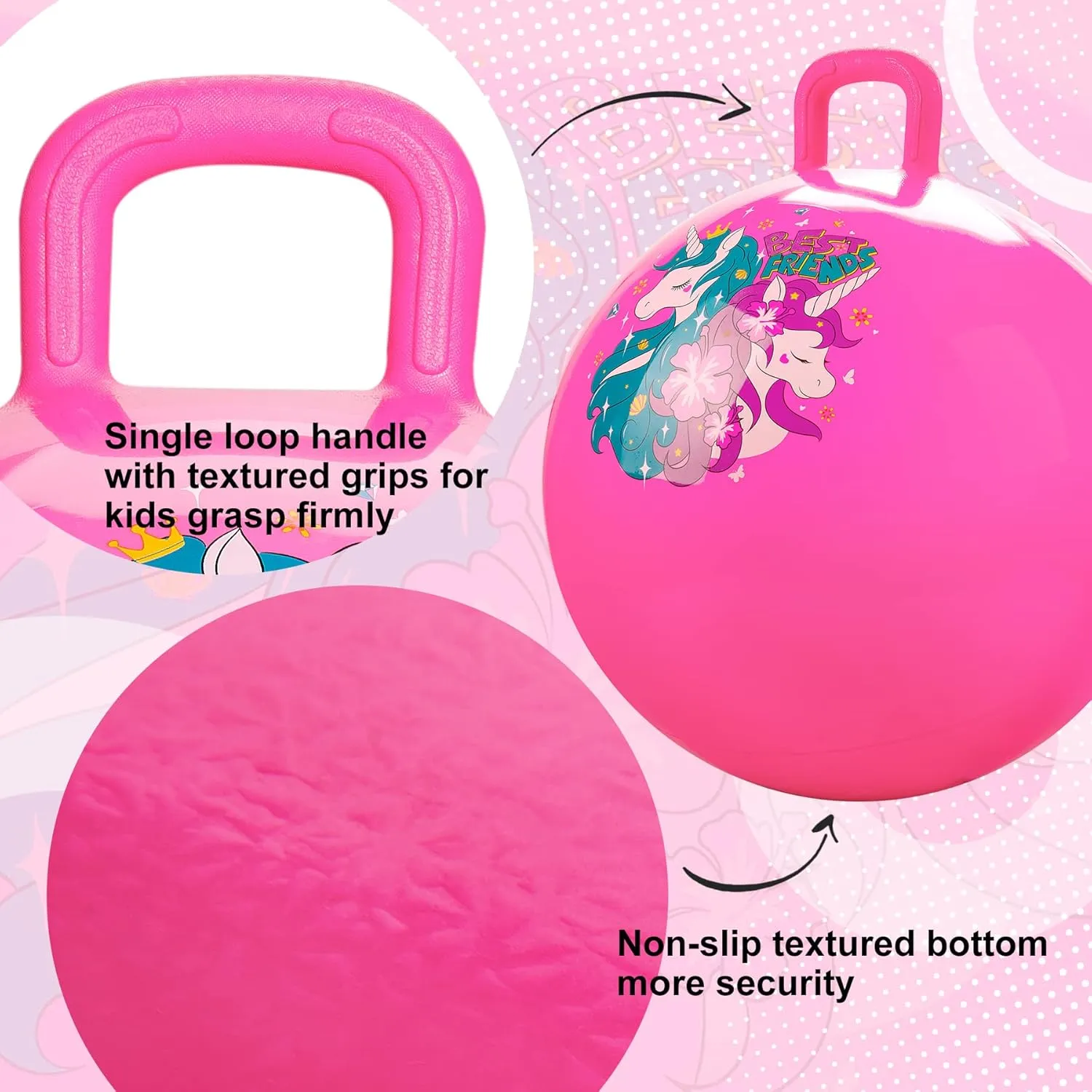 for Kids, 18 firn Inch Sit on Jumping Toys with Handle for Girls Gift Aged 3-8, Inflatable Unicorn Bounce Hopper Balls Toy with Pump Hopper Ball, Pink Bouncy Balls 
