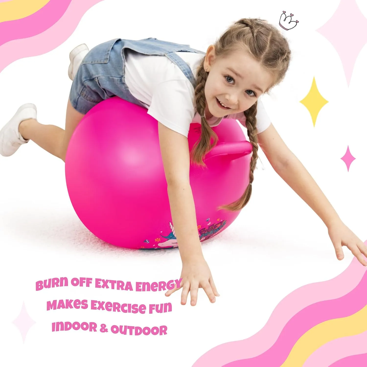 for Kids, 18 firn Inch Sit on Jumping Toys with Handle for Girls Gift Aged 3-8, Inflatable Unicorn Bounce Hopper Balls Toy with Pump Hopper Ball, Pink Bouncy Balls 