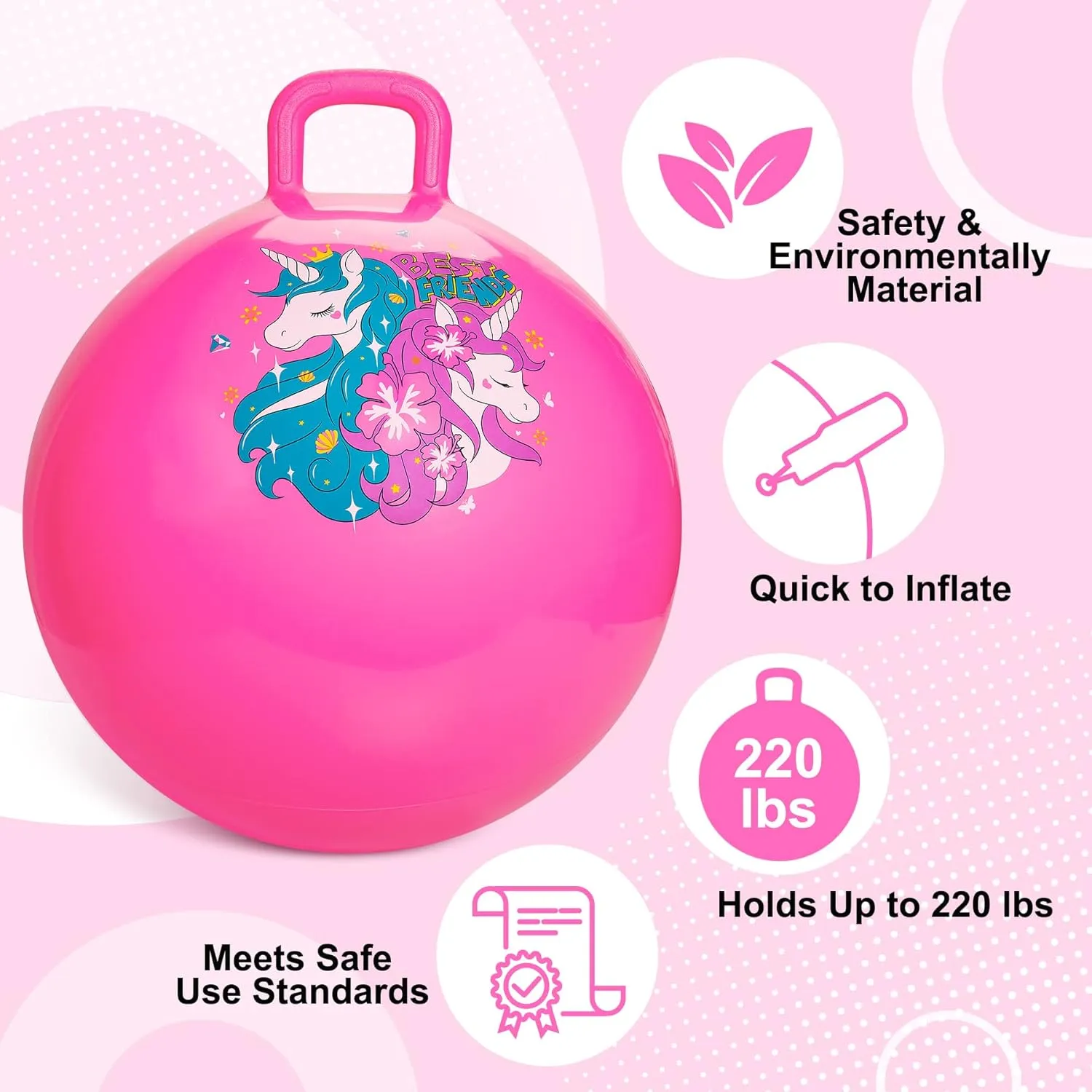 for Kids, 18 firn Inch Sit on Jumping Toys with Handle for Girls Gift Aged 3-8, Inflatable Unicorn Bounce Hopper Balls Toy with Pump Hopper Ball, Pink Bouncy Balls 