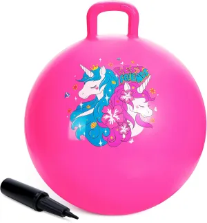 for Kids, 18 firn Inch Sit on Jumping Toys with Handle for Girls Gift Aged 3-8, Inflatable Unicorn Bounce Hopper Balls Toy with Pump Hopper Ball, Pink Bouncy Balls 