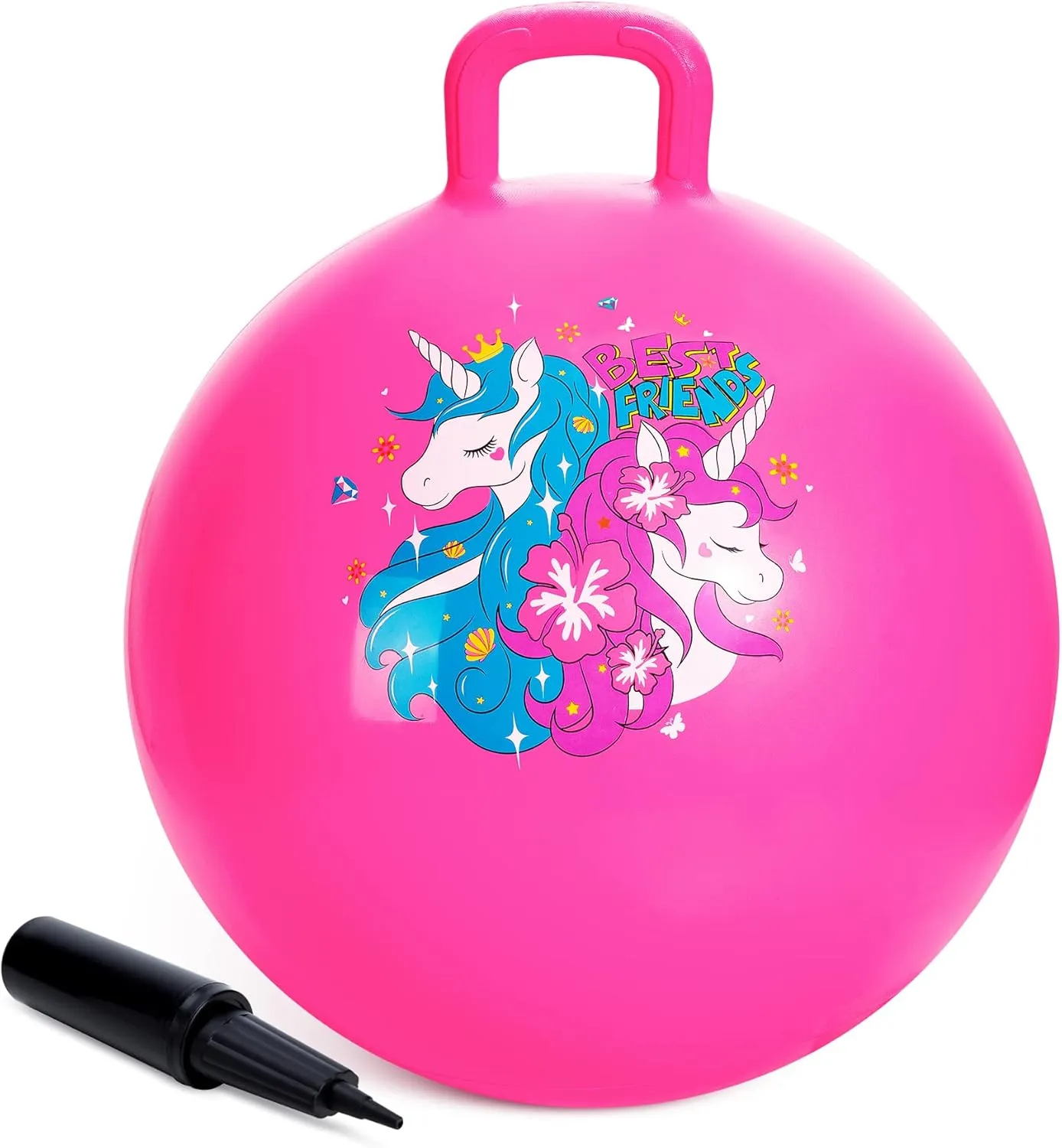 for Kids, 18 firn Inch Sit on Jumping Toys with Handle for Girls Gift Aged 3-8, Inflatable Unicorn Bounce Hopper Balls Toy with Pump Hopper Ball, Pink Bouncy Balls 