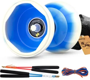 for Kids and Adults, Professional Triple Bearing Diabolo, 5��Size Diabolo Yoyo Toy with 2 preeminent solidify vantage citizenry doodle Carbon Sticks, 2 Strings, 1 Drawstring Bag (Blue White) CHEE MONG MD01 Chinese yoyo 