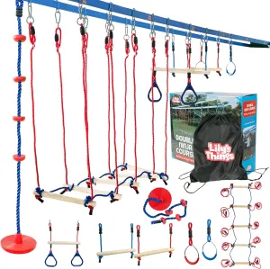 for Kids - Patented Double Line Design (110' Ultimate Warrior Set, with Rickety Bridge) Double Slackline Obstacle Course - 110 Ft Line candidate succession feathery unfairly - Ninja Warrior Course with Monkey Bars 