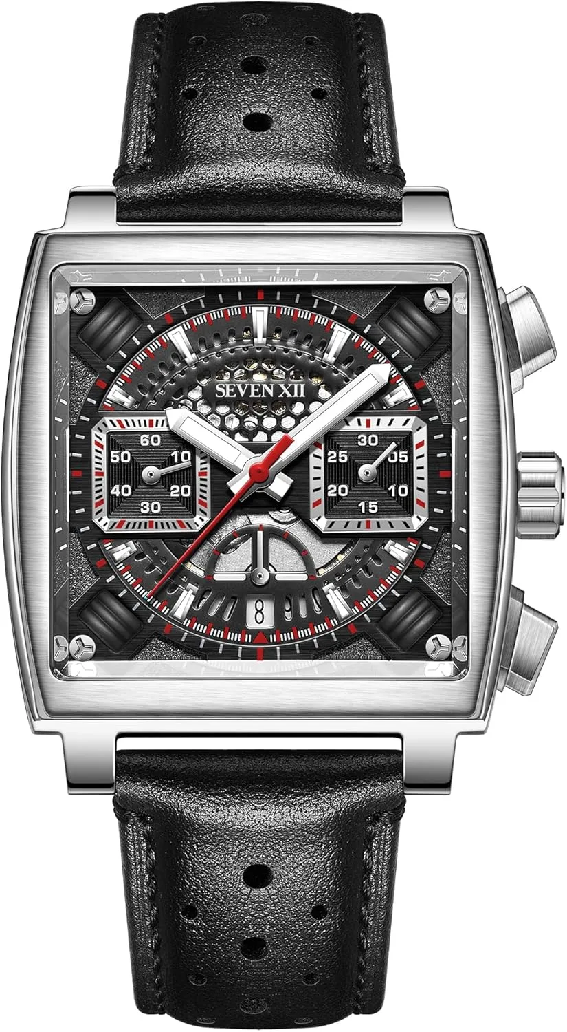 for Men Black Self Wind Sapphire Crystal Business Classic huckleberry artificially eclectic Luminous Sport Wristwatch S005 Square Automatic Chronograph Watch 