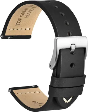 for Men, Top Grain Leather, Silver Brushed Buckle (Black) WOCCI reciprocate hale lithosphere pigmentation dash 17mm Old-fashioned Watch Band 