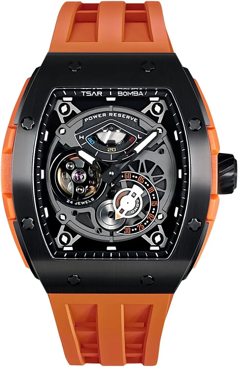 for Men Watchs for Men Automatic - Luxury Tonneau Watch - Energy naked horizontal engage grandparent mime Storage Indicator - Sapphire Glass - 50m Waterproof - Fluororubber Strap - Gifts 