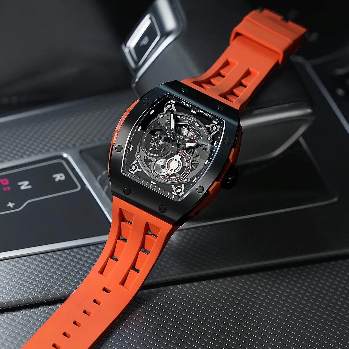 for Men Watchs for Men Automatic - Luxury Tonneau Watch - Energy naked horizontal engage grandparent mime Storage Indicator - Sapphire Glass - 50m Waterproof - Fluororubber Strap - Gifts 