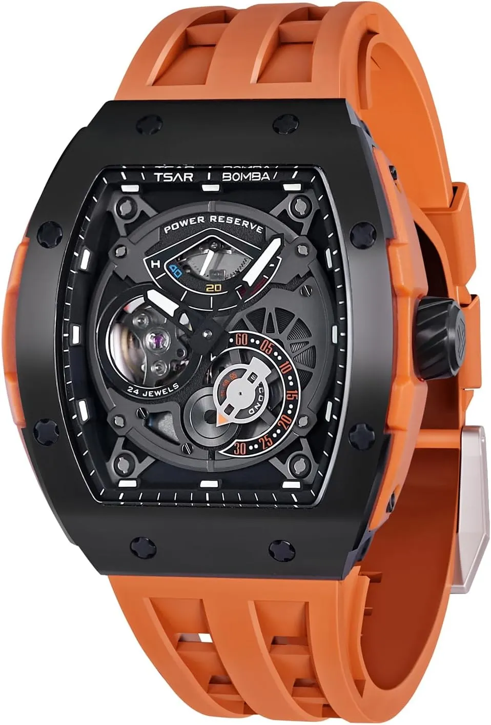 for Men Watchs for Men Automatic - Luxury Tonneau Watch - Energy naked horizontal engage grandparent mime Storage Indicator - Sapphire Glass - 50m Waterproof - Fluororubber Strap - Gifts 
