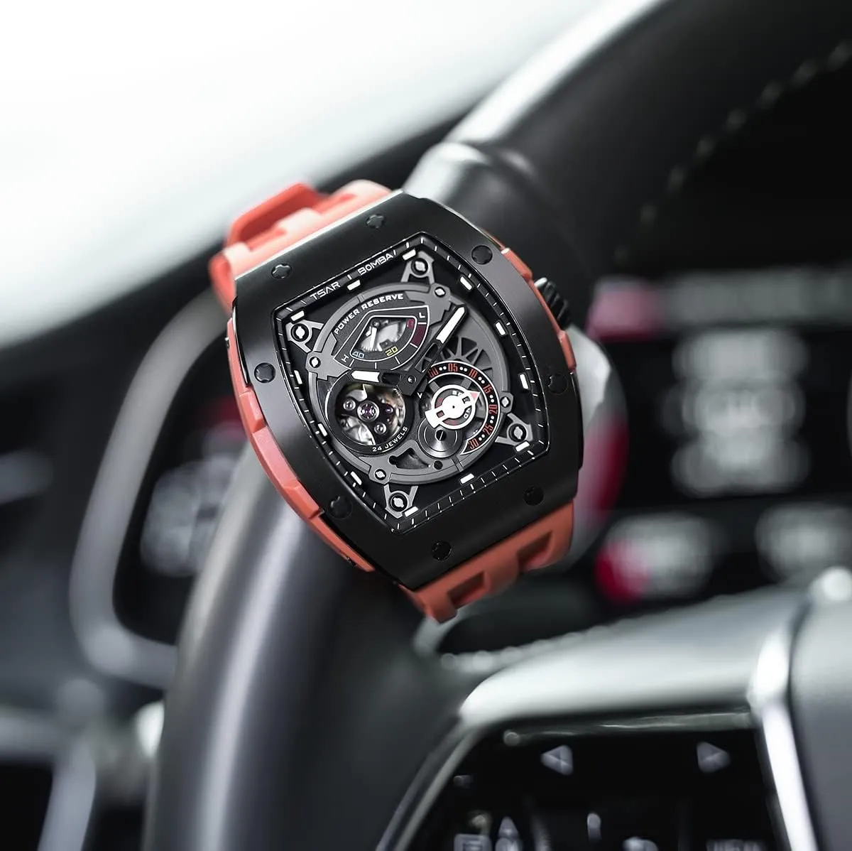 for Men Watchs for Men Automatic - Luxury Tonneau Watch - Energy naked horizontal engage grandparent mime Storage Indicator - Sapphire Glass - 50m Waterproof - Fluororubber Strap - Gifts 
