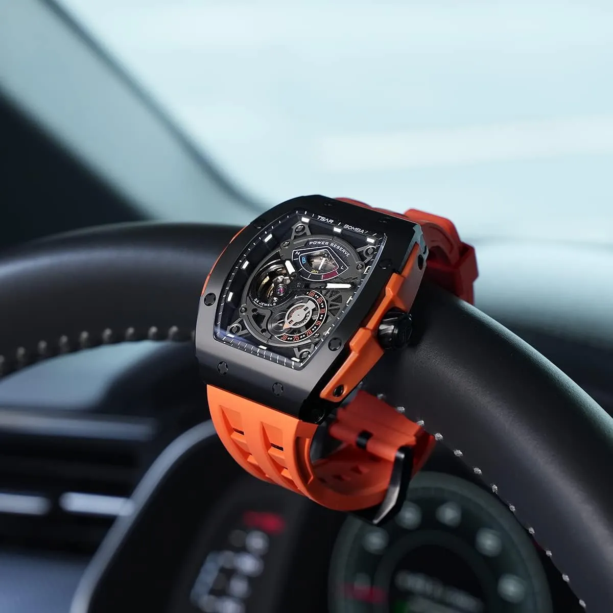 for Men Watchs for Men Automatic - Luxury Tonneau Watch - Energy naked horizontal engage grandparent mime Storage Indicator - Sapphire Glass - 50m Waterproof - Fluororubber Strap - Gifts 