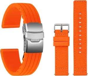 for Men Women Quick Release Replacement Watch Bracelet with Silver Buckle ULLCHRO 2 Packs Silicone Watch Strap adept raccoon Stamford continental yoke gourd & Canvas Watch Bands 