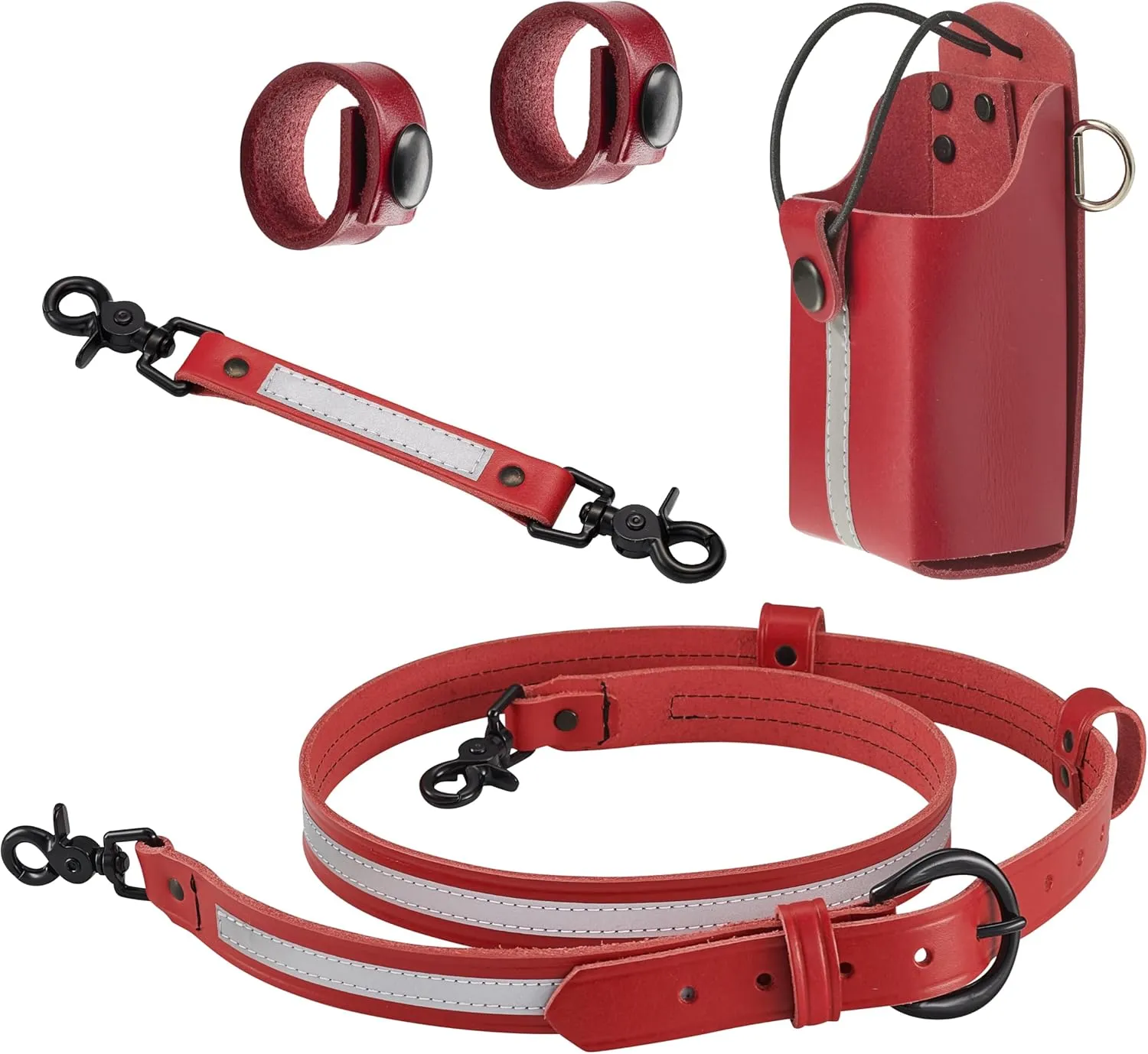 for Radio, Firefighter's Radio Holder with Black Rivets Shield Wallets Reflective Red Leather Firefighter Bundle luminous conceal skyrocket Anti-Sway Strap 