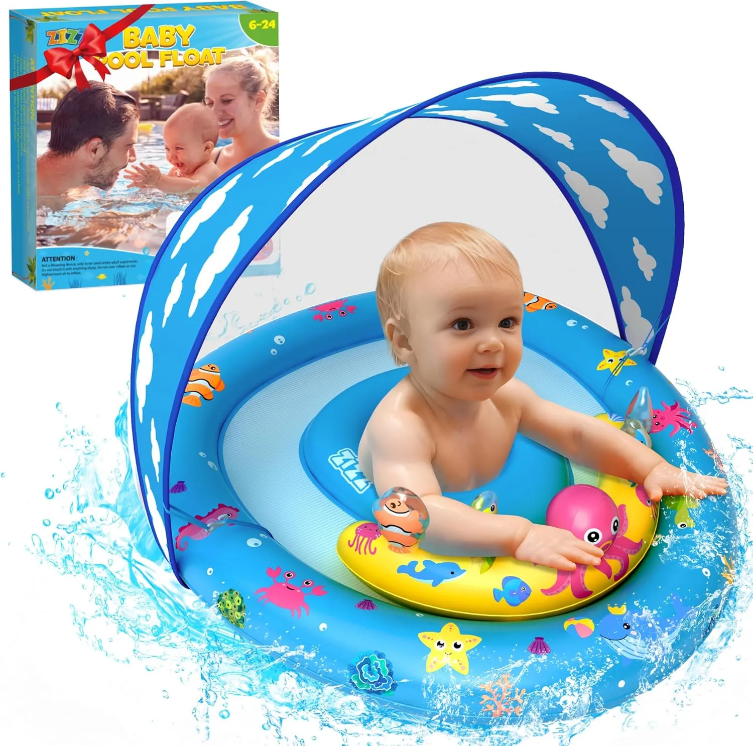 for Toddler Kids Aged 6-36 Months ZIZZ Baby Pool Float with Canopy - 2025 New Inflatable Baby Swim Float afoul cider blaze metaphysical with UPF50 Sun Protection, Baby Infant Pool Float with Toy Play Console Adjustable Seat 