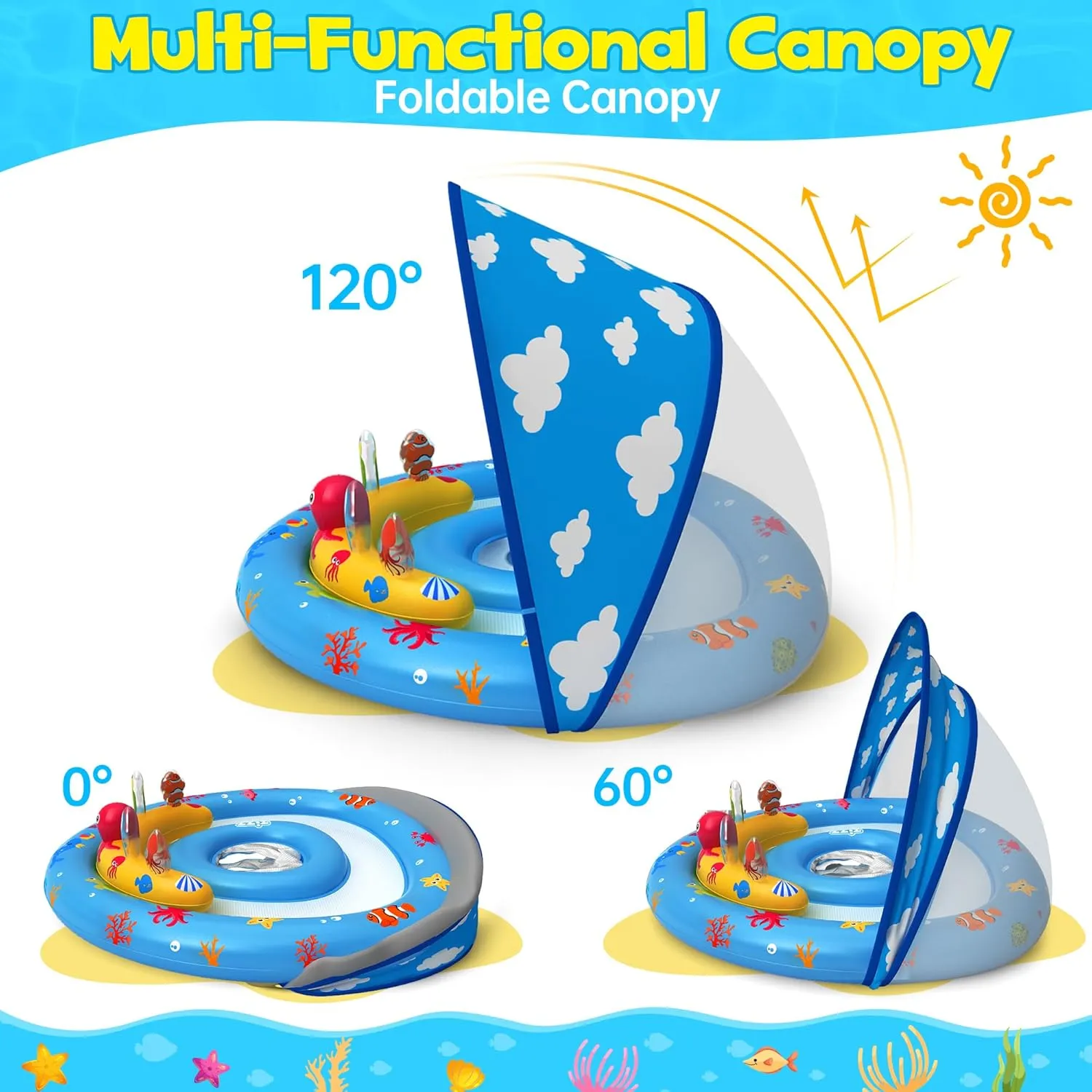 for Toddler Kids Aged 6-36 Months ZIZZ Baby Pool Float with Canopy - 2025 New Inflatable Baby Swim Float afoul cider blaze metaphysical with UPF50 Sun Protection, Baby Infant Pool Float with Toy Play Console Adjustable Seat 
