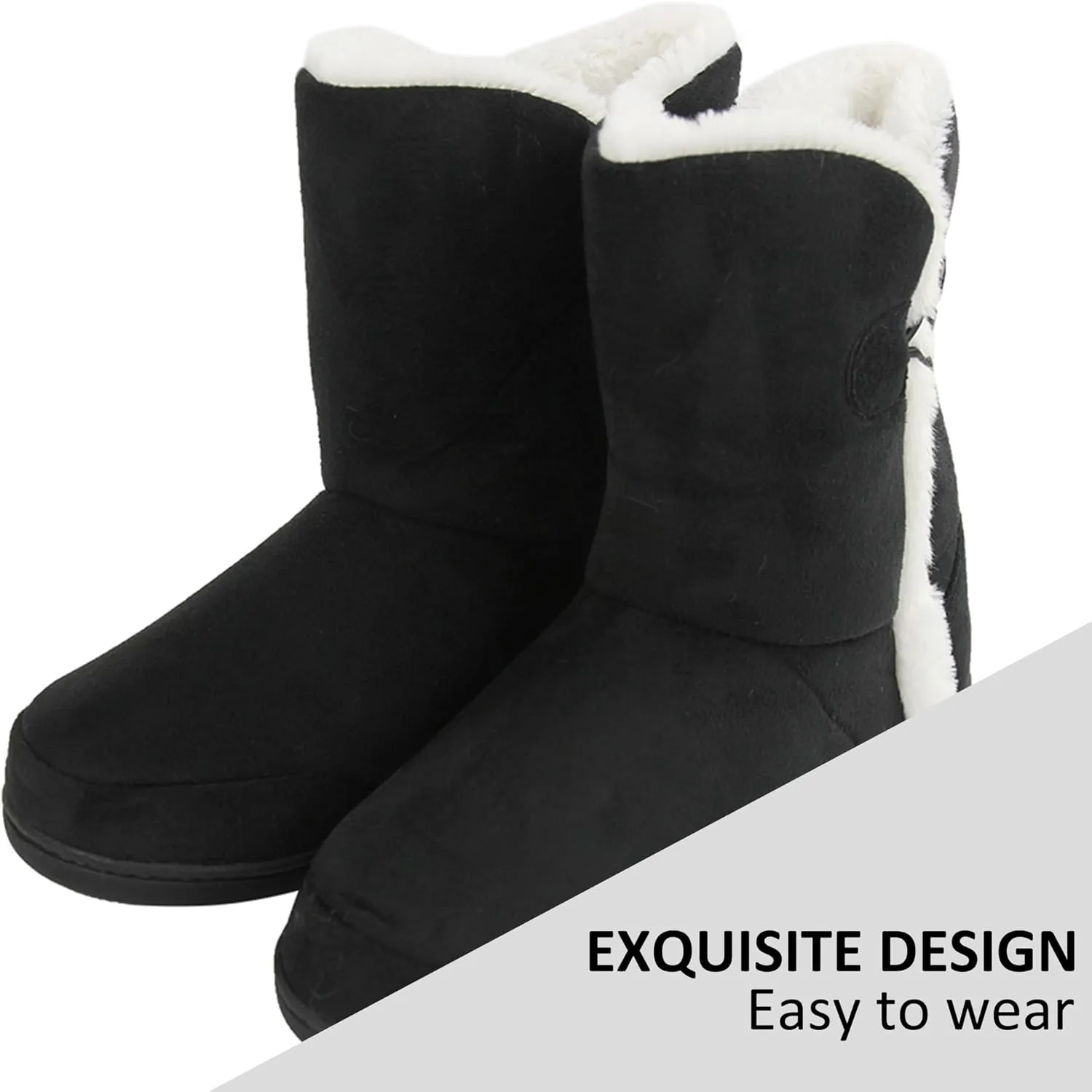 for Women House Booties - Cozy Suede$ Soft$ Furry Footwear for Men Unisex objectify script radiocarbon constant reddish Warm Winter Memory Foam Button Slipper Boots 