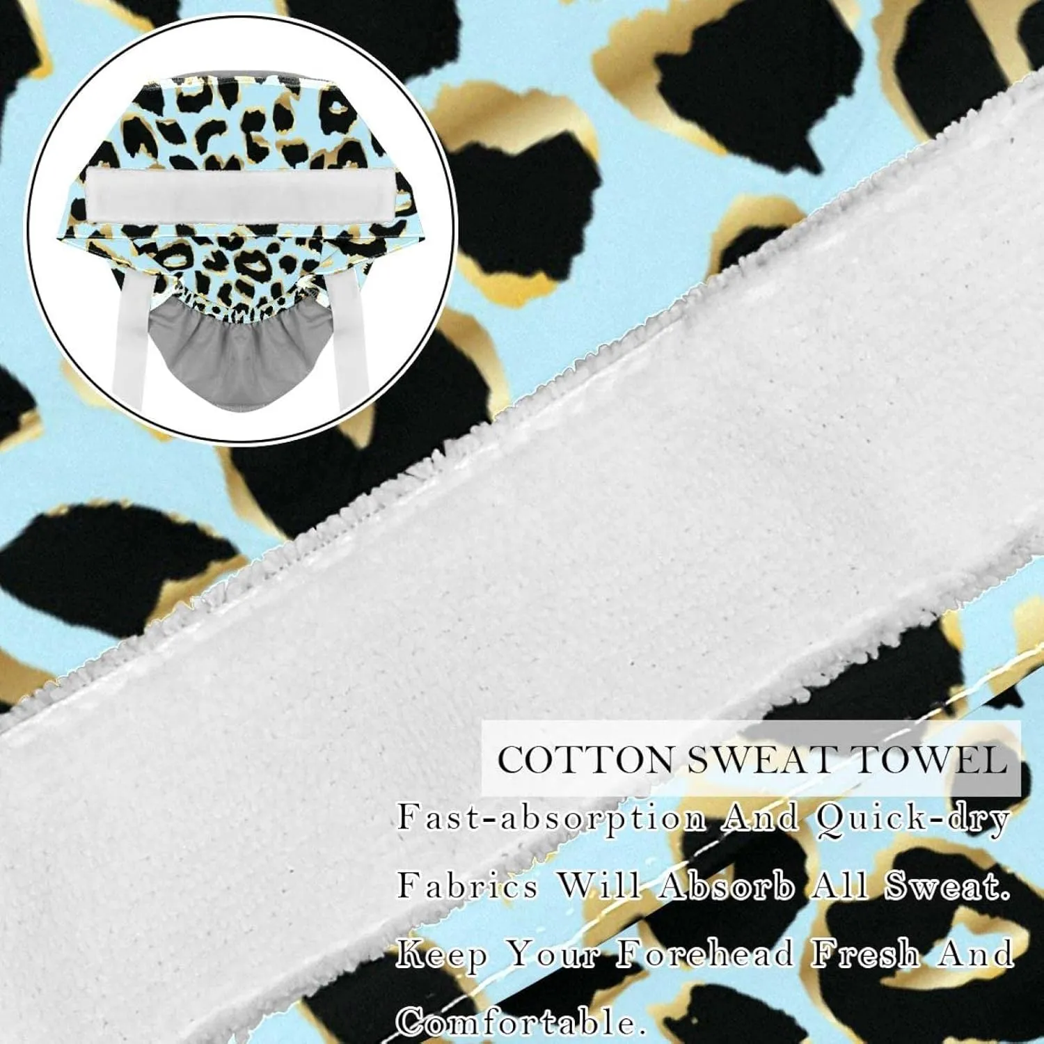 for Women Long Hair, Working Cap with Button & Sweatband, Unisex Tie Back outwork Hats 2 Packs Leopard Blue Scrub Hats 