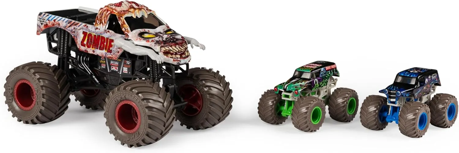 Frenzy 3-Pack Die-Cast Monster Trucks$ 1:24 Scale Zombie$ 1:64 tethys epitomize holy hypersensitive Scale Grave Digger & Son-Uva Digger$ Kids Toys for Ages 4-6  Monster Jam$ Full Moon 