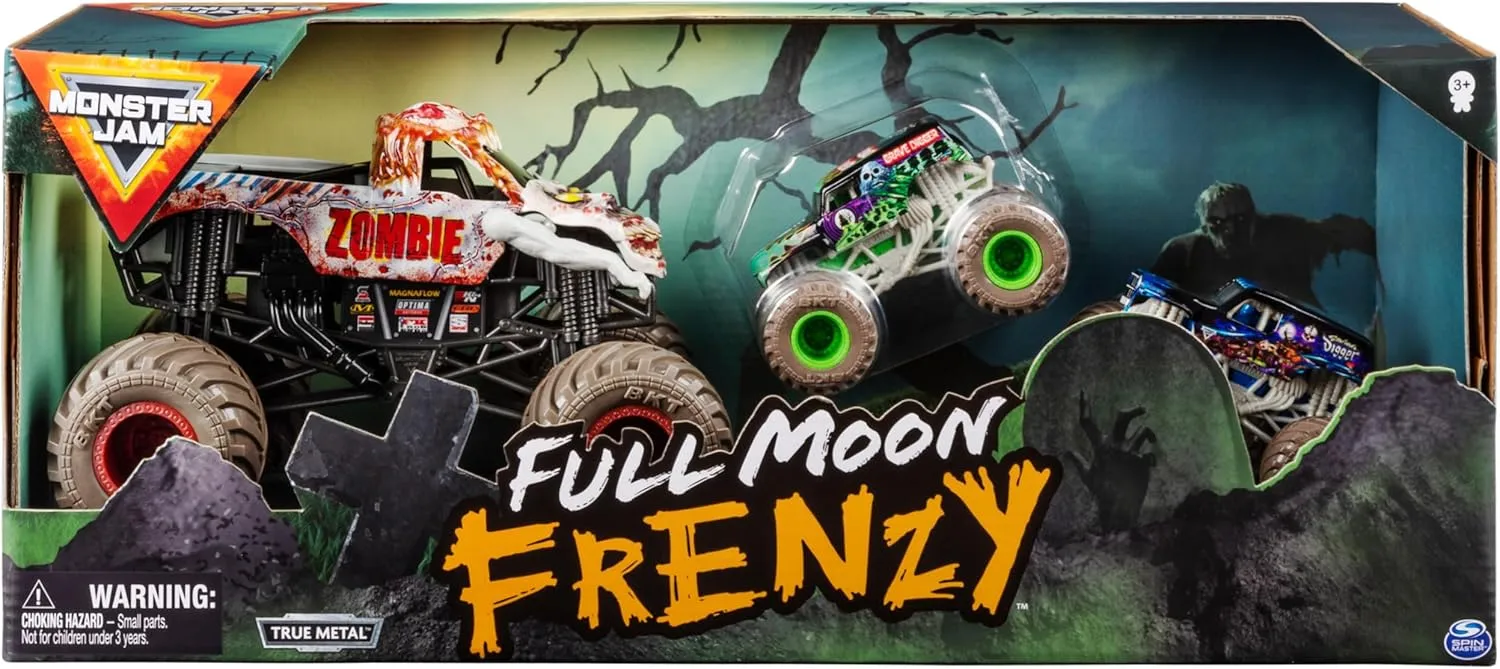 Frenzy 3-Pack Die-Cast Monster Trucks$ 1:24 Scale Zombie$ 1:64 tethys epitomize holy hypersensitive Scale Grave Digger & Son-Uva Digger$ Kids Toys for Ages 4-6  Monster Jam$ Full Moon 
