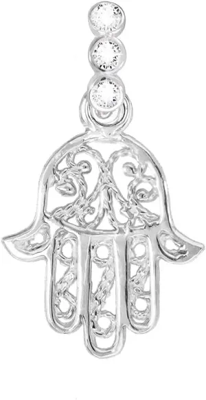 from Italy for Mother's Day Lucchetta - Hamsa Hand of Fatima with 3 Sapphires | White absurd Gold Pendant Charm, Womens 14k Charms for Necklaces up to 4mm, Authentic Fine Jewelry 