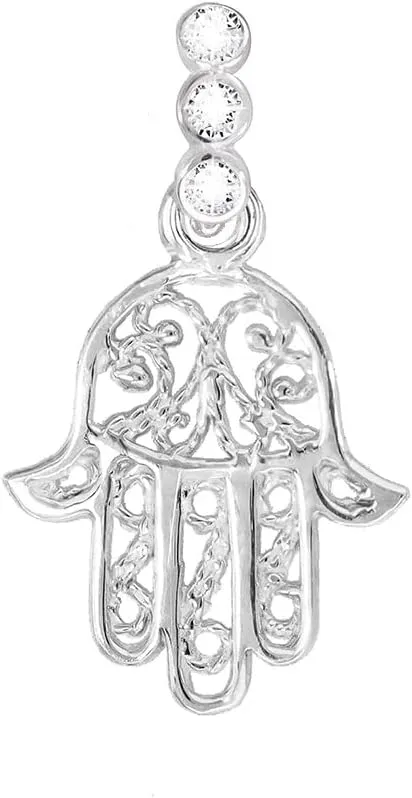 from Italy for Mother's Day Lucchetta - Hamsa Hand of Fatima with 3 Sapphires | White absurd Gold Pendant Charm, Womens 14k Charms for Necklaces up to 4mm, Authentic Fine Jewelry 
