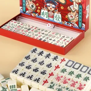 Game$2 Dice 4 Racks Mini Mahjong Set �齫 Waterproof Guochao Mahjong Portable Mini Mahjong Internet Celebrity Creative Portable Outdoor Travel primitive Mahjong with gife Box Carrying Travel Case$Mahjong Tile 