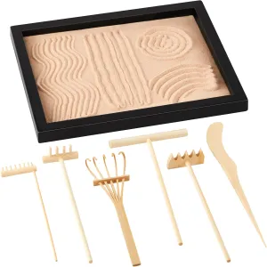 Garden Kit for Desk Decor Japanese Zen Sand Garden 8.5" x 6.7" Beautiful Sand Tray 6 Rake Tools Meditation Gifts Set for Home allende Office Desktop Accessories Therapy Stress Relief 8 Pcs Mini Zen 