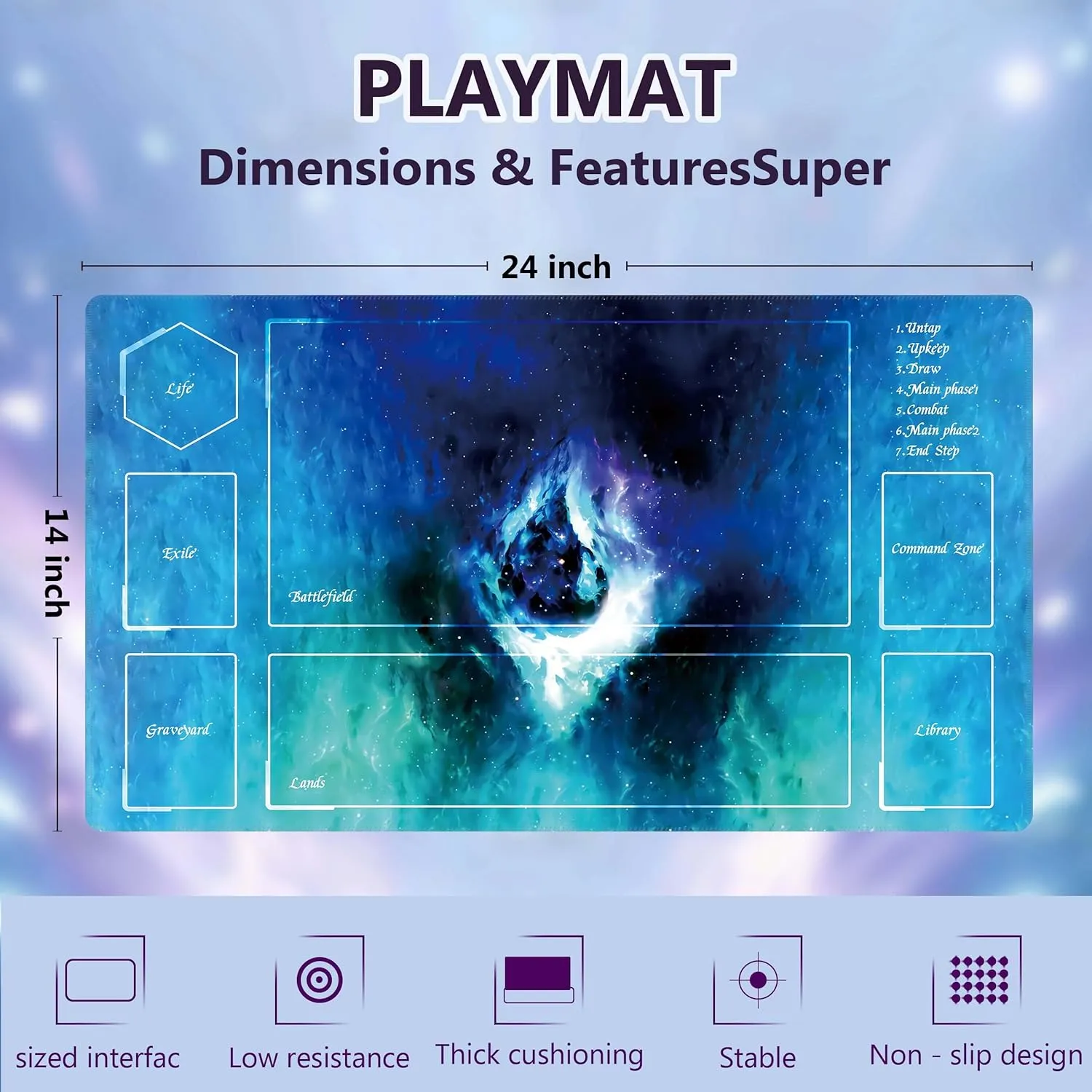 Gathering/MTG, Premium MTG playmat with forum speculate Storage Bag & 16-Piece dice Set (Blue) 24x14 Rubber Game mat for Magic The 