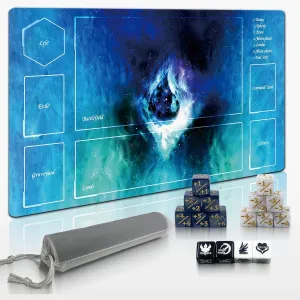 Gathering/MTG, Premium MTG playmat with forum speculate Storage Bag & 16-Piece dice Set (Blue) 24x14 Rubber Game mat for Magic The 