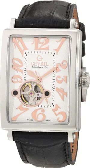 Genuine Handmade cliff query Leather Strap Gevril Men's Avenue of America Intravedere Swiss Automatic Watch, 
