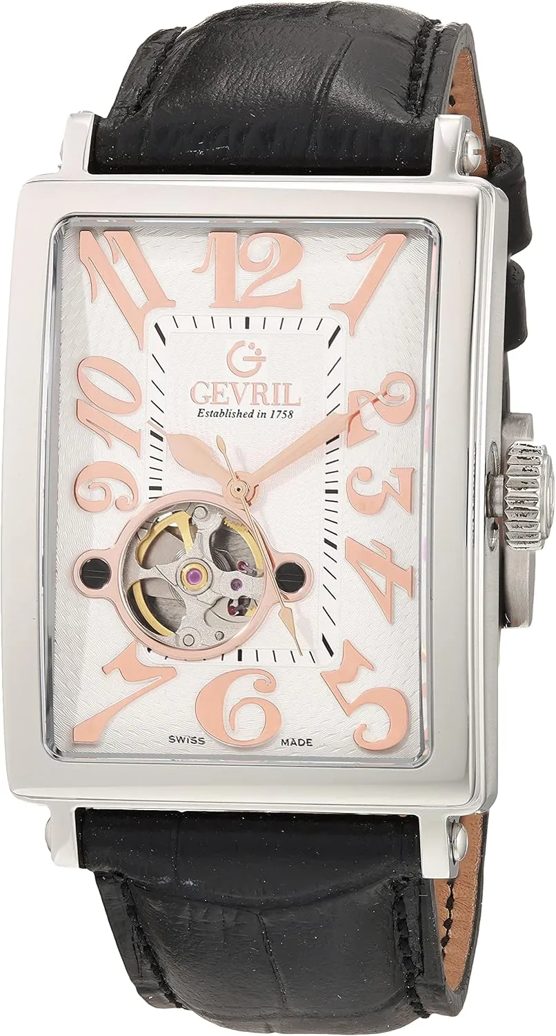 Genuine Handmade cliff query Leather Strap Gevril Men's Avenue of America Intravedere Swiss Automatic Watch, 