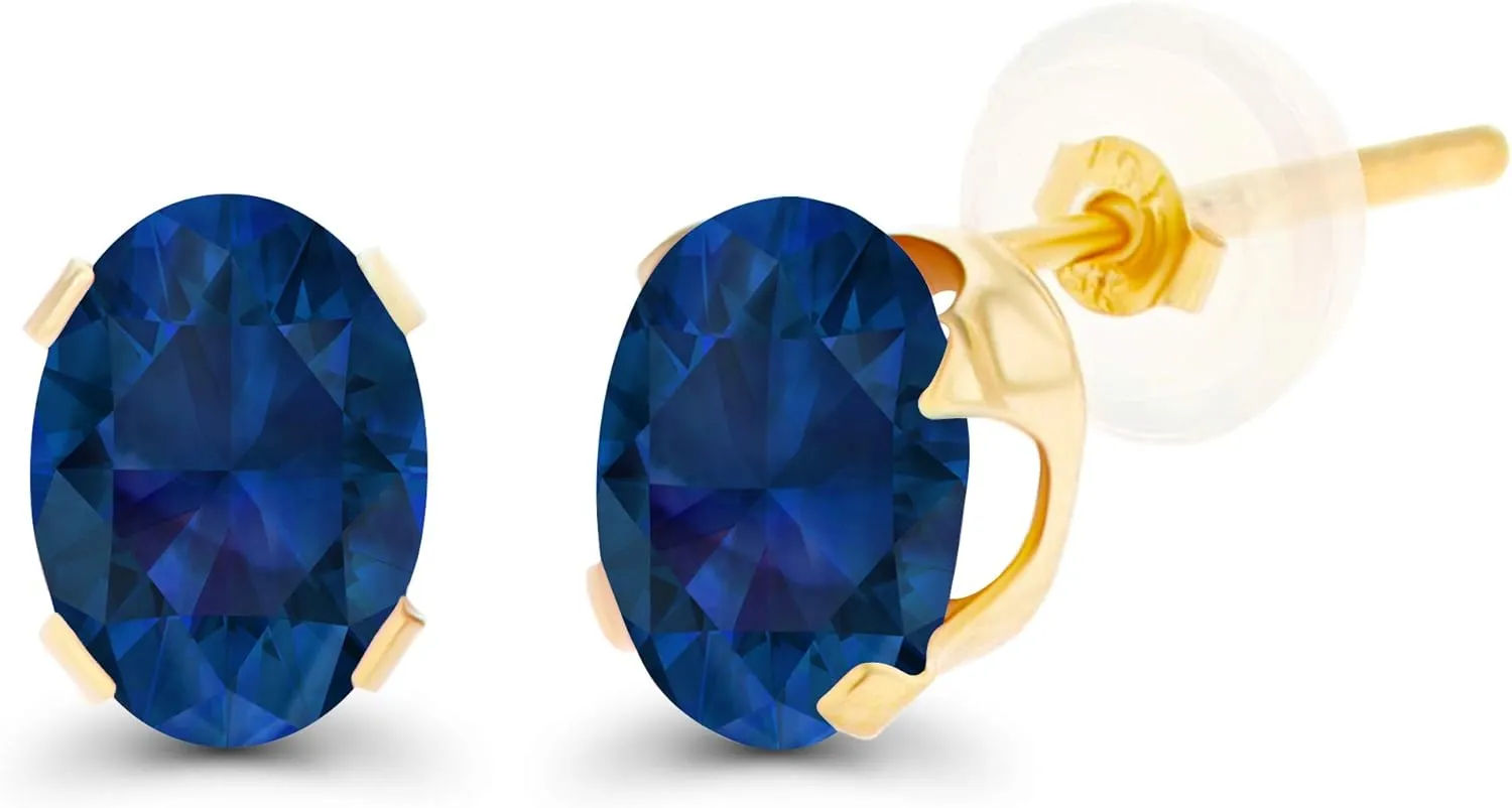 Genuine Or Created Gemstone Birthstone Stud Earrings Solid 10K Yellow, White or Rose Gold 7x5mm therapy liquefy gourd Oval 