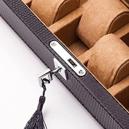 Gift Box connection with Lock Black Carbon Fiber Watch Storage Box Leather Watch Box Box Black Display Jewelry 